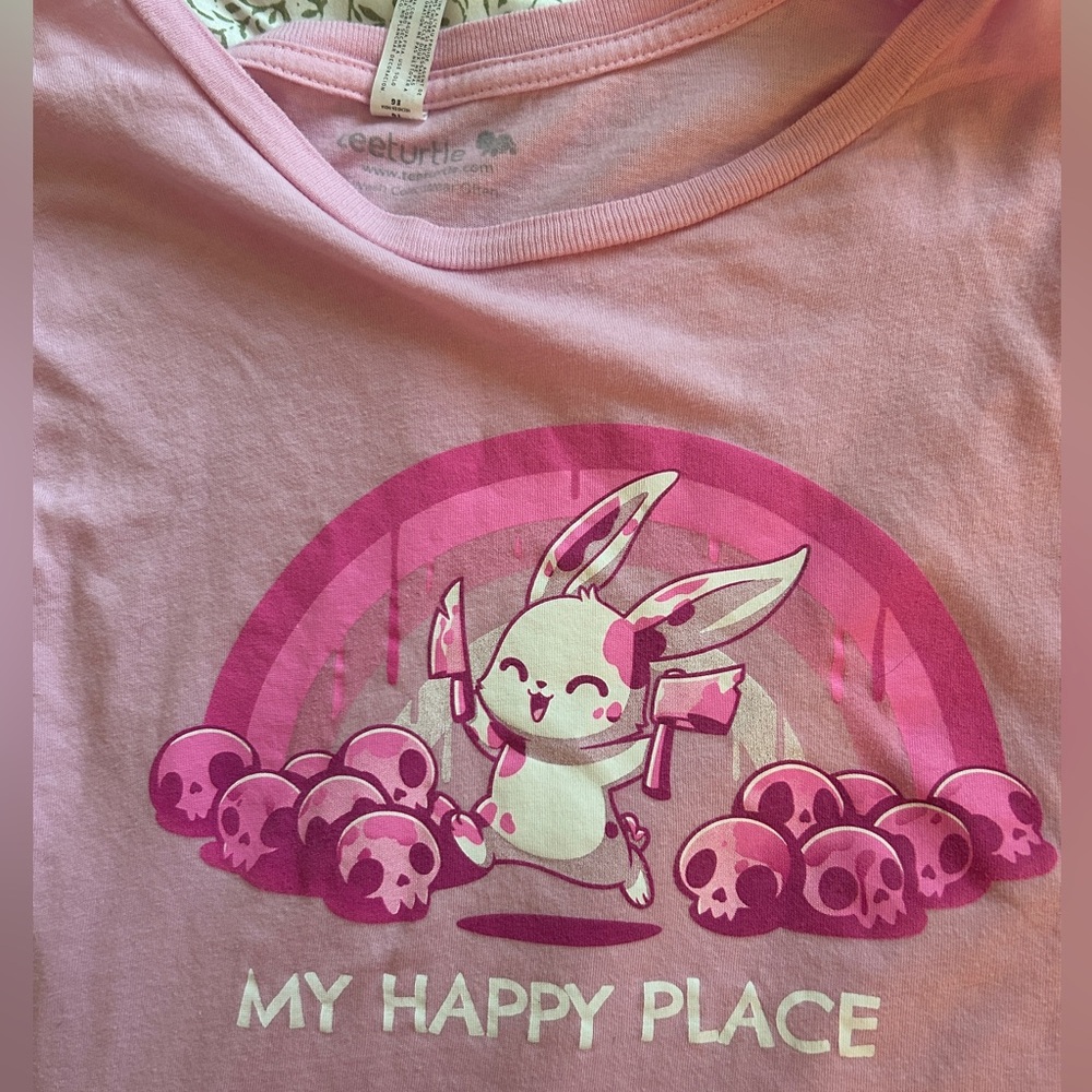 Pink Graphic Tee with Bunny Design